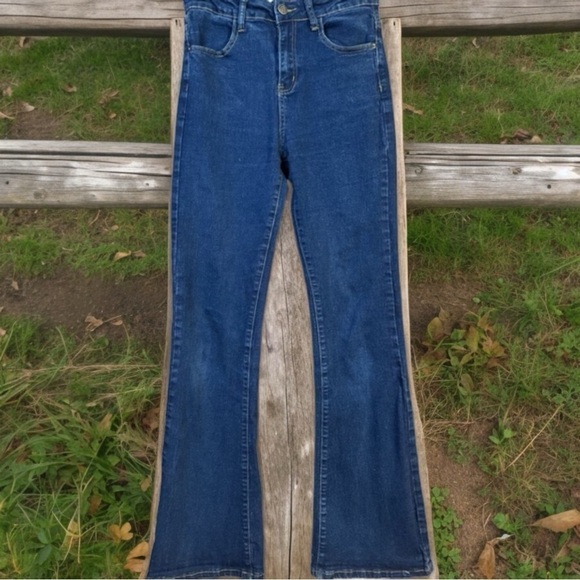 KDF Denim - KDF High Rise Stretch Flair Blue Denim High Waisted Jeans